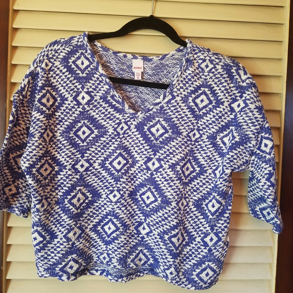 Blue and White Patterned Bongo Knit Top M
